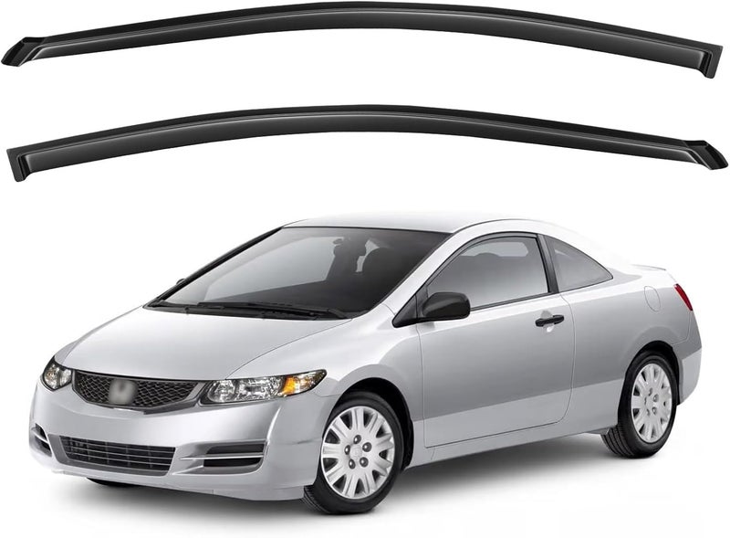 YQAUTEC Window Visors Rain Guards for 2006-2011 Honda Civic Coupe, Out-Channel Window Vent Wind Deflectors Visors Shades for 06 07 08 09 10 11 Civic 2Door - Image 1